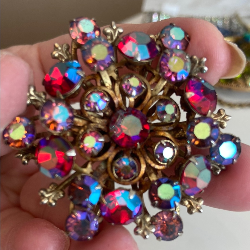 Vintage Red and Purple Starburst Brooch